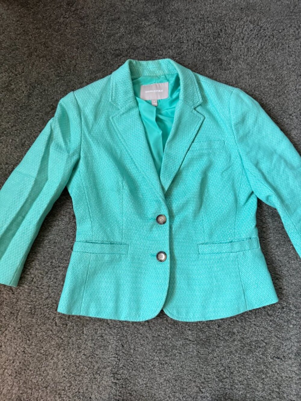 BANANA REPUBLIC Mint Green Tweed Cotton Linen Short Suit Set Blazer 6 Shorts 8 - Picture 11 of 16
